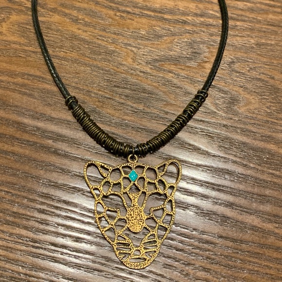 Mid Length Bronze Turquoise Leopard Necklace 16" ONE OF A KIND HANDMADE NWOT - Picture 2 of 5